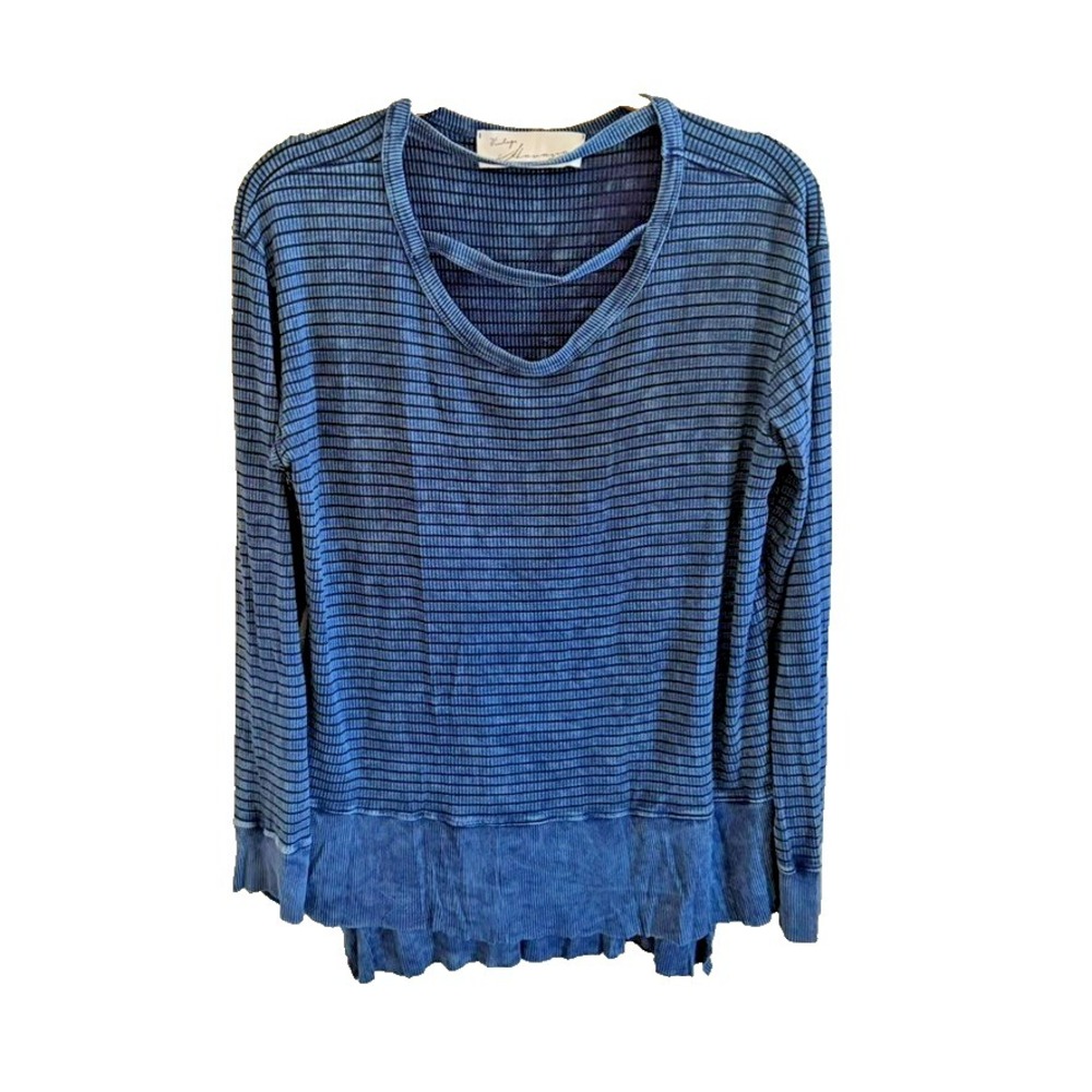 Vintage Havana Shirt Women's Medium Blue Linen Blend Beach CoastalStriped‎
